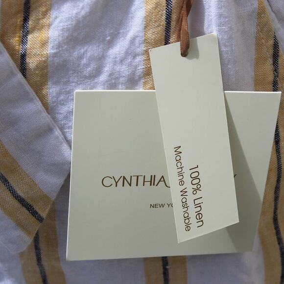 Cynthia Rowley Women's Midi Skirt Linen Yellow White Striped Print Size S - Picture 10 of 15